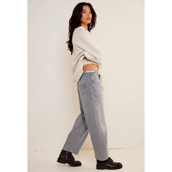 Free People Moxie Pull On Barrel Jeans Slouchy Low Slung We The Free Grey - Picture 10 of 10